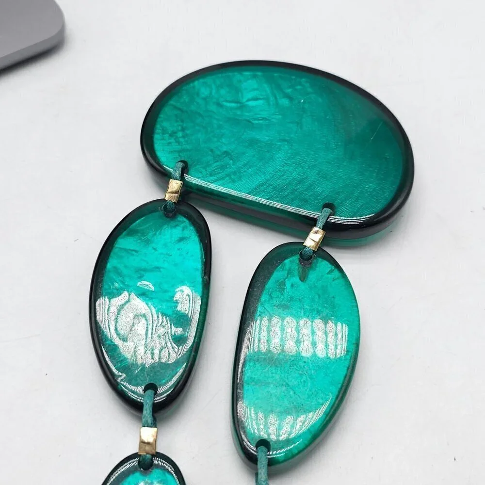 Handcrafted Green Resin Necklace With Adjustable Cord & Gold-Tone Accents